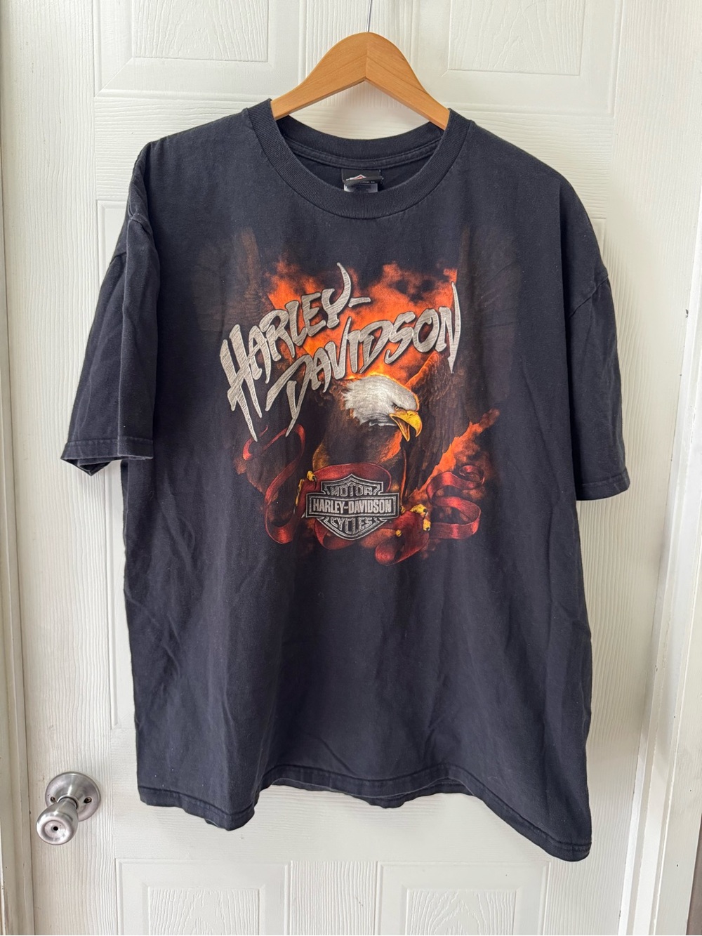 Harley-Davidson Black Tee with Eagle and Flame Graphic
